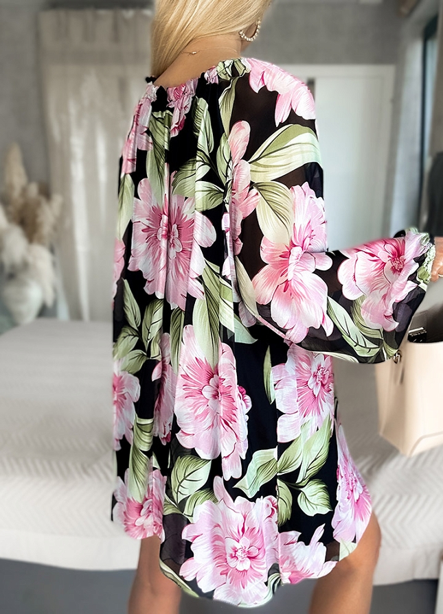 Zwiewna sukienka w malowane kwiaty PINK - M959A