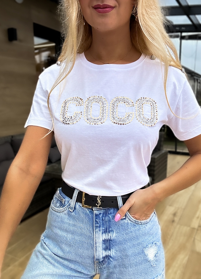 Bawełniany t-shirt COCO biały - M640A
