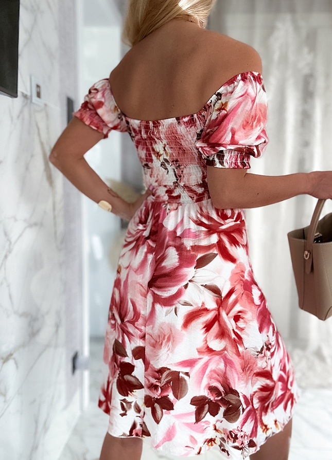 Sukienka w stylu hiszpanki w malowane kwiaty RED - N071