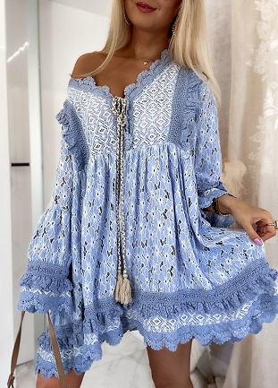 Sukienka OVERSIZE w stylu BOHO bawełniana BLUE JEANS - M866C