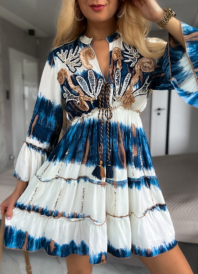 Wyjątkowa sukienka ręcznie farbowana z WISKOZY blue - N011A