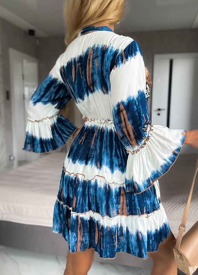 Wyjątkowa sukienka ręcznie farbowana z WISKOZY blue - N011A