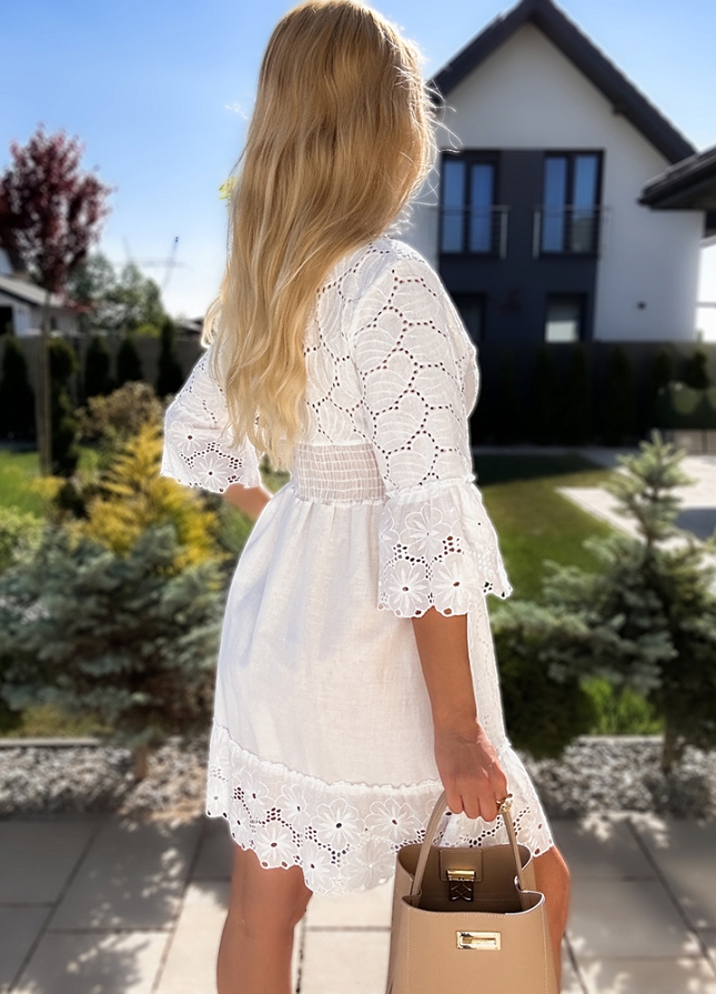 Elegancka biała BOHO sukienka na lato SHELL - M966