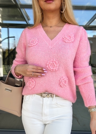 Fantastyczny RÓŻOWY sweter na wiosnę w róże - M755