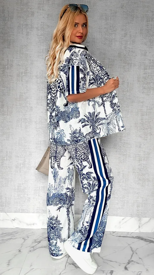 Stylowy lniany komplet BLUE zwierzęcy wzór ONE SIZE - P746