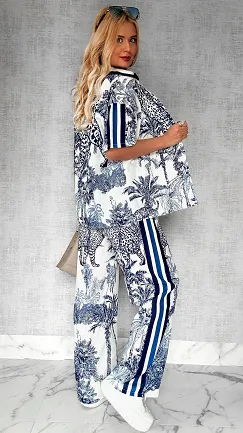 Stylowy lniany komplet BLUE zwierzęcy wzór ONE SIZE - P746