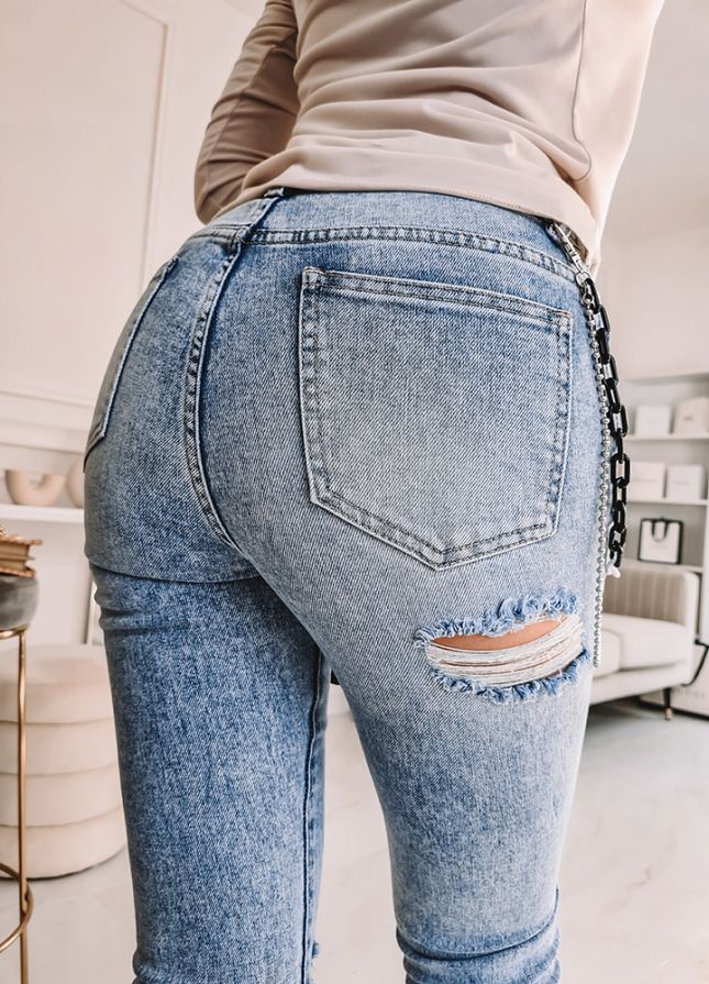 Elastyczne spodnie jeansowe z chustką - K063