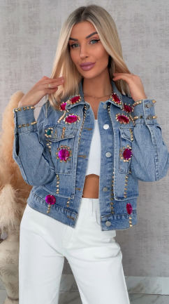 Oryginalna katana jeansowa zdobiona różowymi kamieniami DENIM BLUE - R719