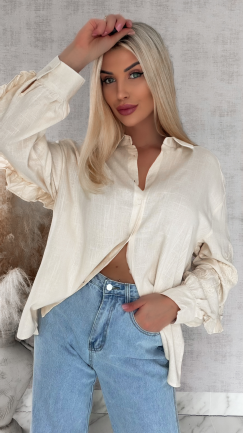 Piękna beżowa koszula z haftowanymi rękawami ONE SIZE - R881