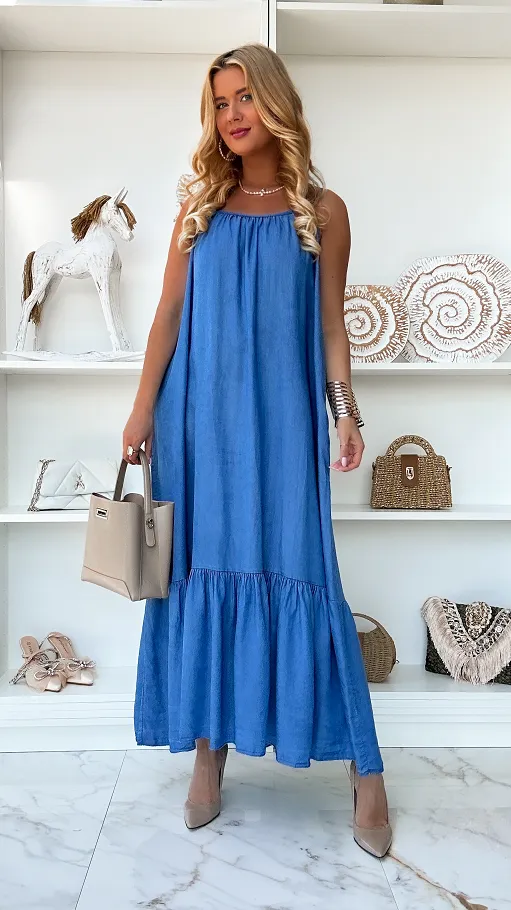 MAXI sukienka na ramiączkach miękki BLUE JEANS - P790