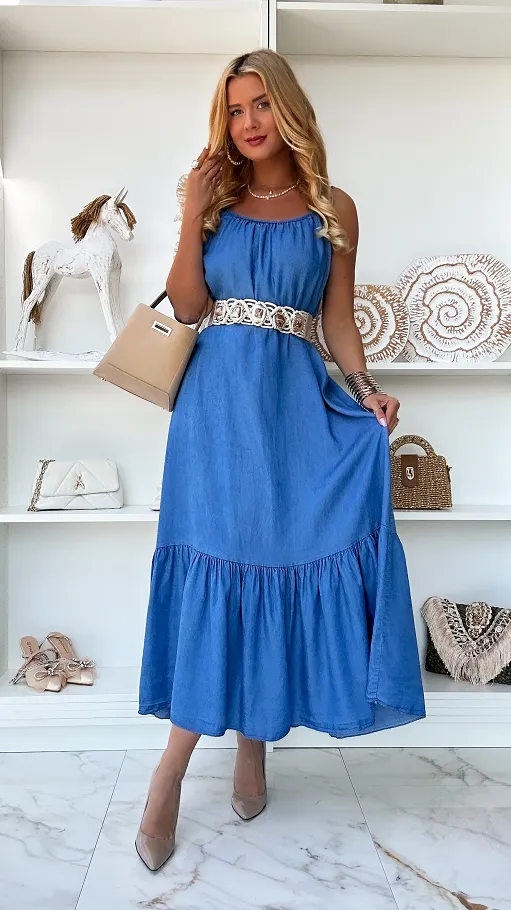 MAXI sukienka na ramiączkach miękki BLUE JEANS - P790