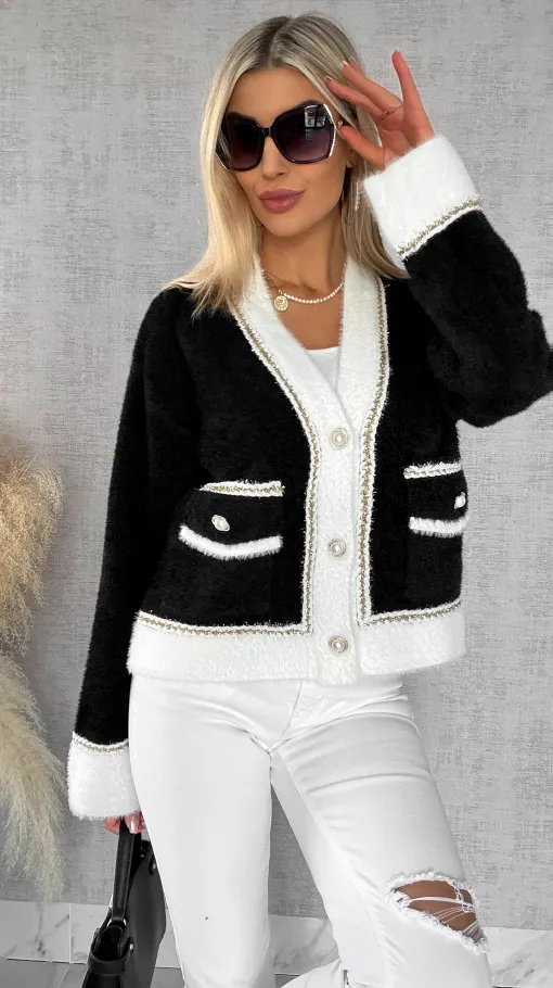 Elegancka czarna marynarka w stylu alpaki ONE SIZE - R552