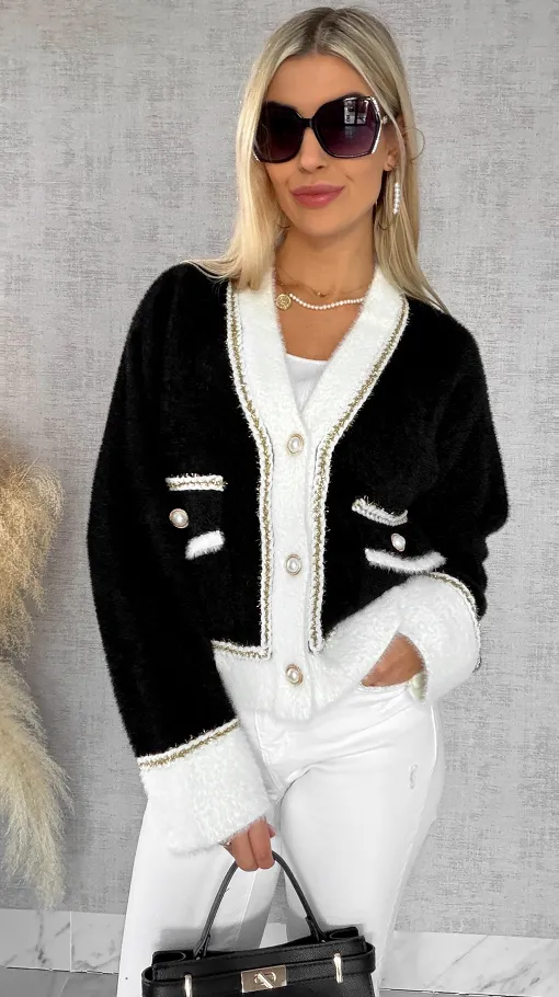 Elegancka czarna marynarka w stylu alpaki ONE SIZE - R552