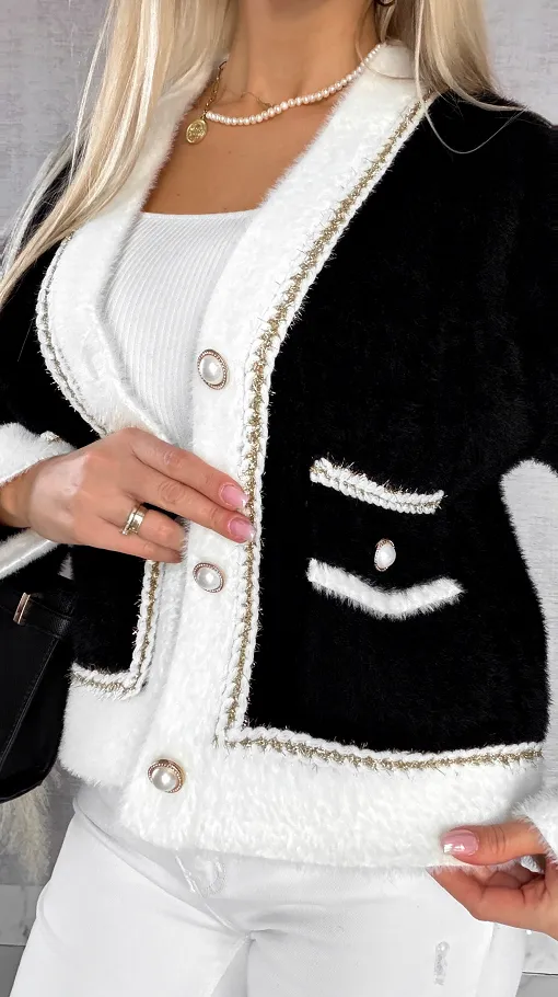 Elegancka czarna marynarka w stylu alpaki ONE SIZE - R552