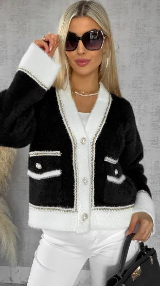 Elegancka czarna marynarka w stylu alpaki ONE SIZE - R552