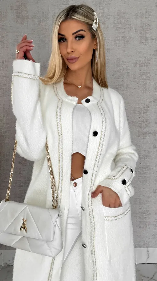 Elegancki jasny płaszcz wiosenny w stylu alpaki ONE SIZE - R551