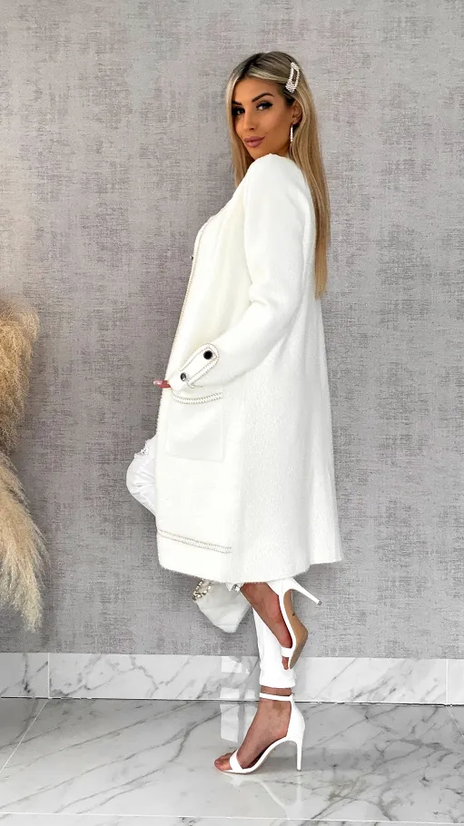 Elegancki jasny płaszcz wiosenny w stylu alpaki ONE SIZE - R551