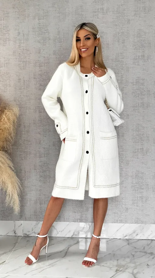 Elegancki jasny płaszcz wiosenny w stylu alpaki ONE SIZE - R551