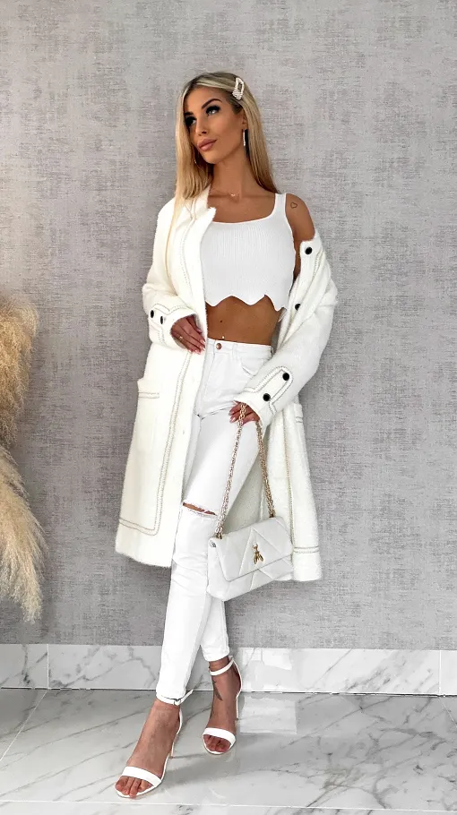 Elegancki jasny płaszcz wiosenny w stylu alpaki ONE SIZE - R551