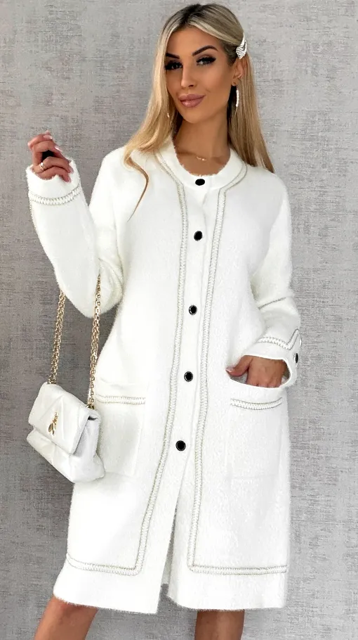 Elegancki jasny płaszcz wiosenny w stylu alpaki ONE SIZE - R551