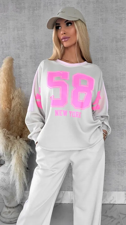 Beżowy komplet dresowy NEW YORK one size - R669