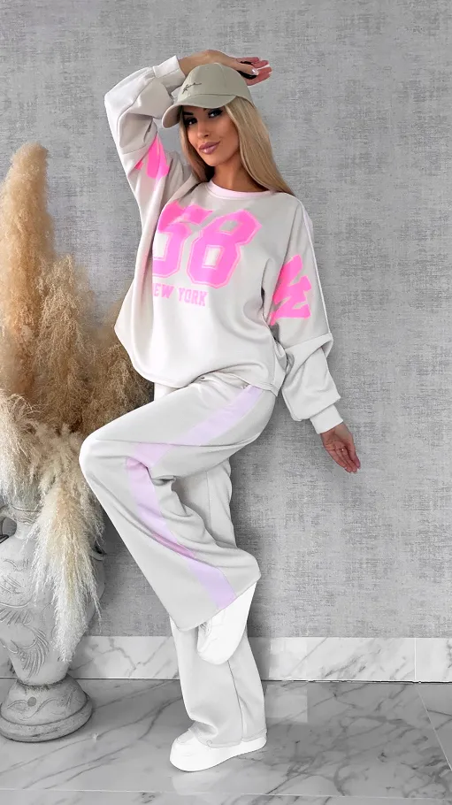 Beżowy komplet dresowy NEW YORK one size - R669