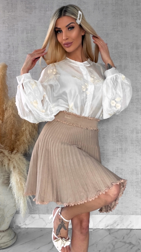 Dzianinowa spódniczka z plisowaniem i koronką BEŻOWA one size - R445