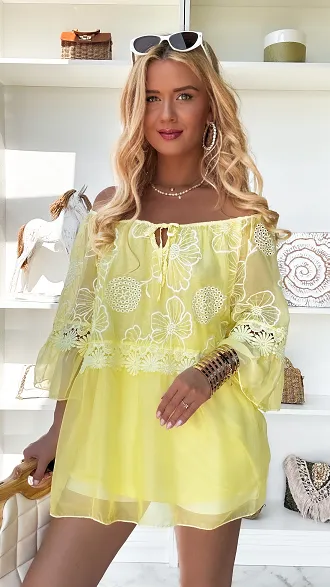 Żółta bluzka hiszpanka z wiskozy ONE SIZE - P827