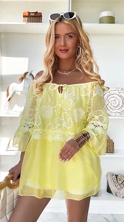 Żółta bluzka hiszpanka z wiskozy ONE SIZE - P827