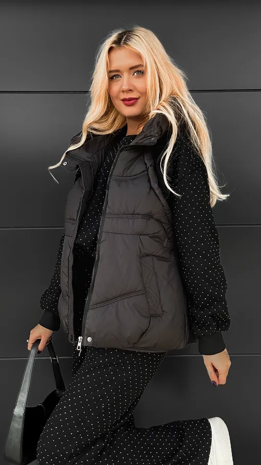 Czarny ocieplany komplet 3 częściowy z bawełny w mini cyrkonie ONE SIZE - R109