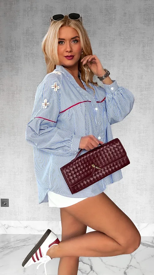 Ekstra koszula w niebieskie paski z muszelkami ONE SIZE - P307
