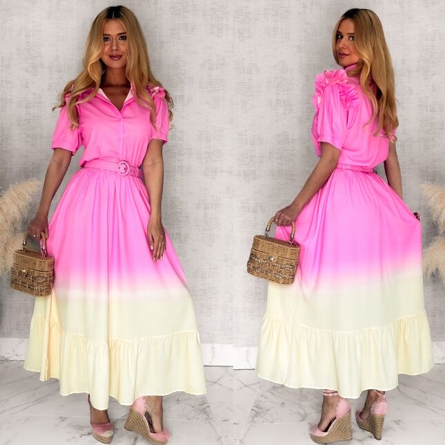 Idealny letni komplet DUO kolor bluzka + maxi spódnica PINK - S101