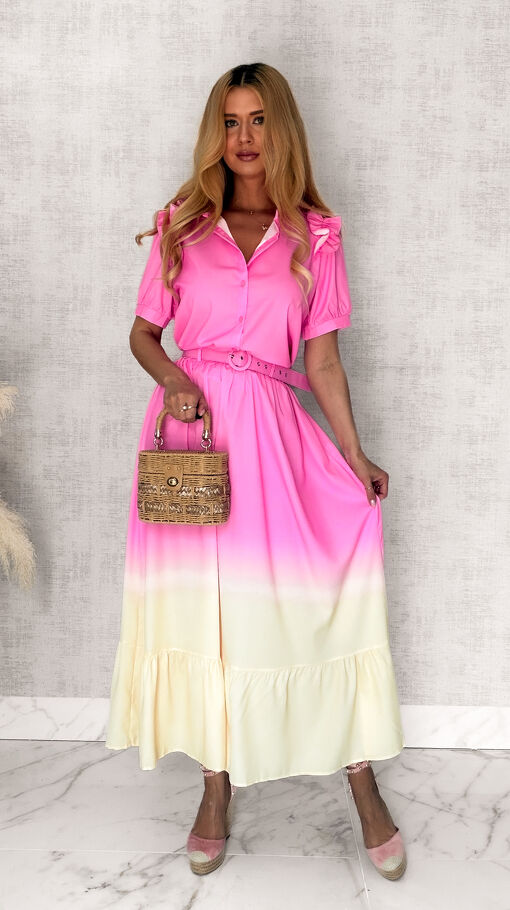 Idealny letni komplet DUO kolor bluzka + maxi spódnica PINK - S101