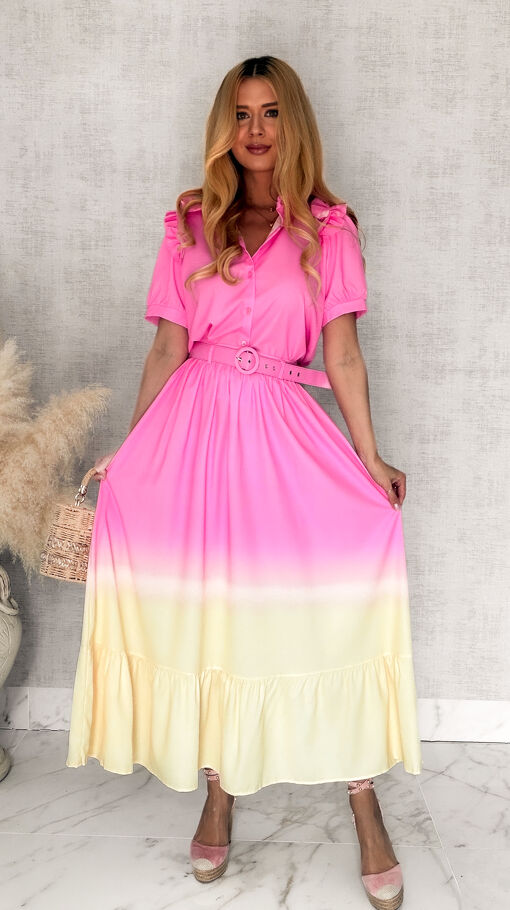Idealny letni komplet DUO kolor bluzka + maxi spódnica PINK - S101