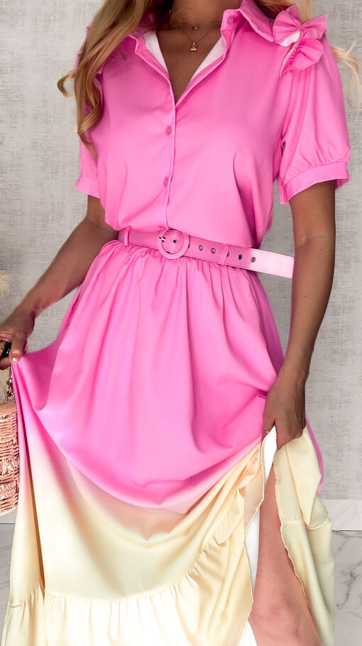 Idealny letni komplet DUO kolor bluzka + maxi spódnica PINK - S101