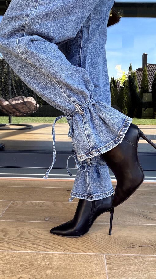 Oryginalne elastyczne spodnie jeansowe WIDE LEG z wiązaniami DENIM JEANS - S257