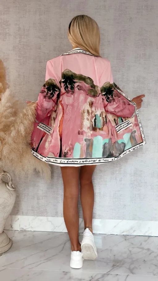 Różowa marynarka w stylu picasso ONE SIZE - R961