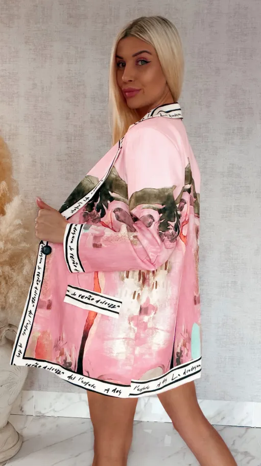 Różowa marynarka w stylu picasso ONE SIZE - R961