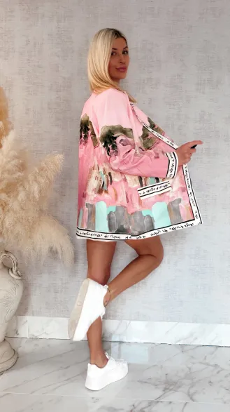 Różowa marynarka w stylu picasso ONE SIZE - R961