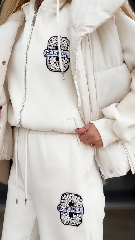 Ecru ocieplany komplet 3 częściowy z bawełny ONE SIZE - R097A