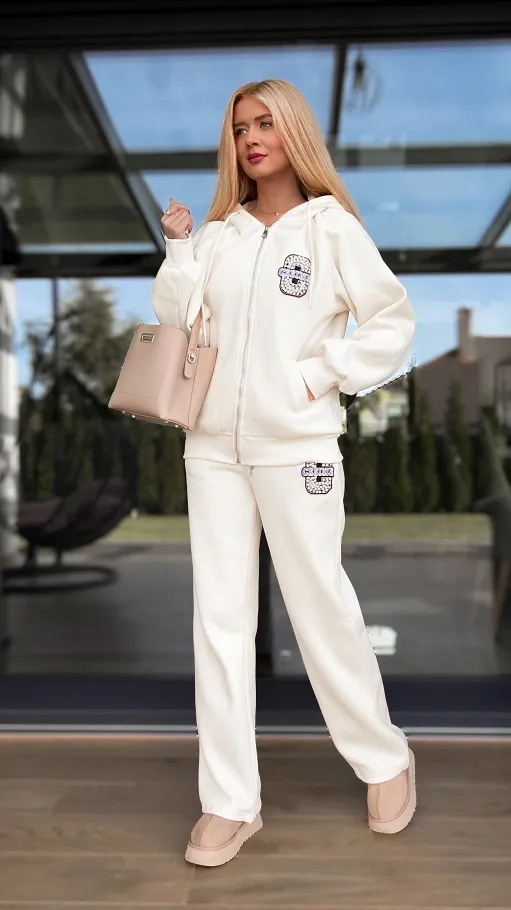 Ecru ocieplany komplet 3 częściowy z bawełny ONE SIZE - R097A