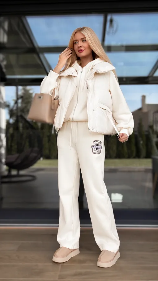 Ecru ocieplany komplet 3 częściowy z bawełny ONE SIZE - R097A