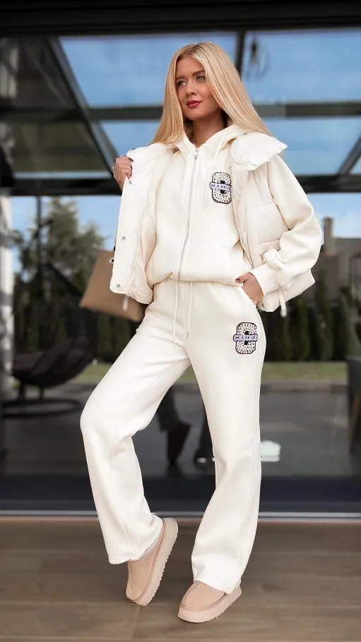 Ecru ocieplany komplet 3 częściowy z bawełny ONE SIZE - R097A