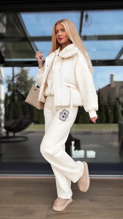 Ecru ocieplany komplet 3 częściowy z bawełny ONE SIZE - R097A