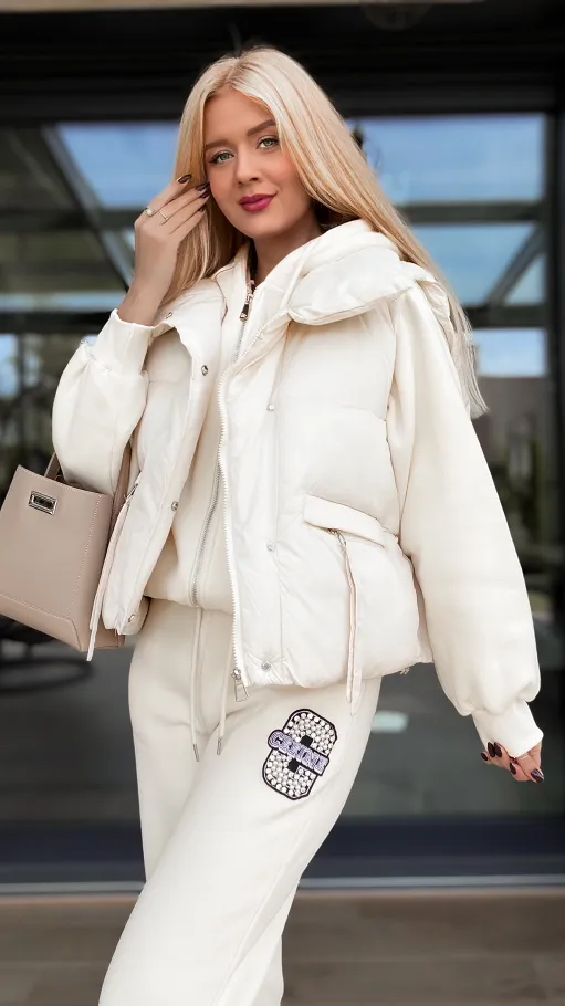 Ecru ocieplany komplet 3 częściowy z bawełny ONE SIZE - R097A