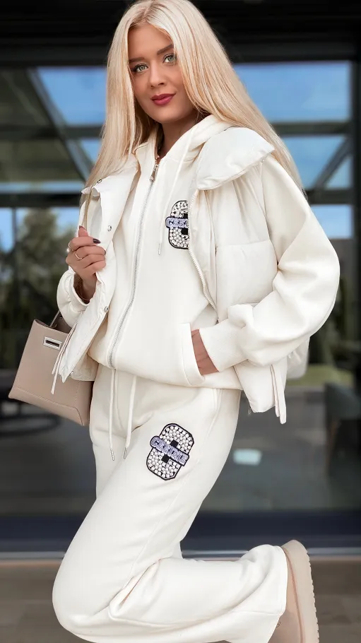 Ecru ocieplany komplet 3 częściowy z bawełny ONE SIZE - R097A