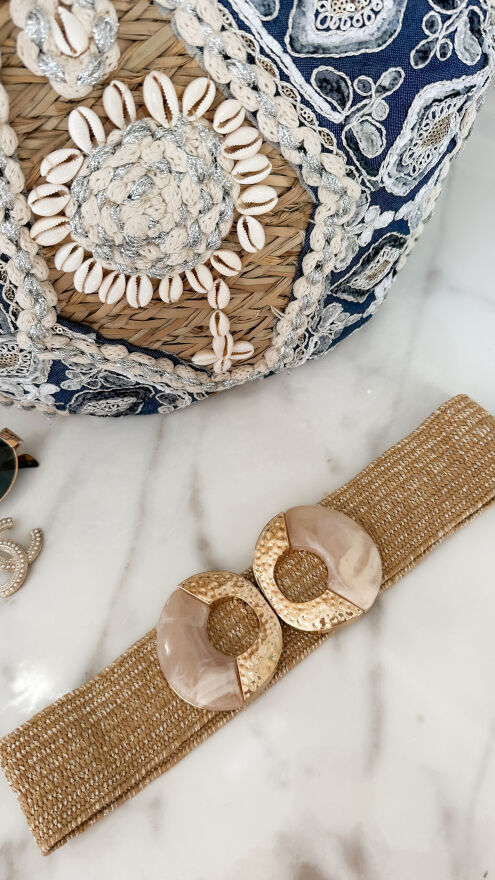 Elastyczny słomiany pasek ze złotą klamrą - P658