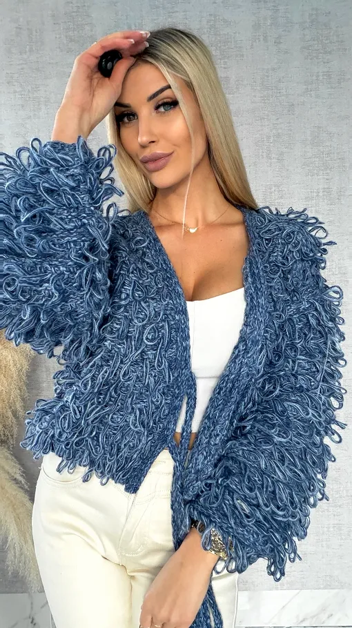 Modowy wiązany sweter MOP kolor blue jeans ONE SIZE - R569