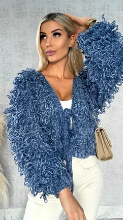 Modowy wiązany sweter MOP kolor blue jeans ONE SIZE - R569