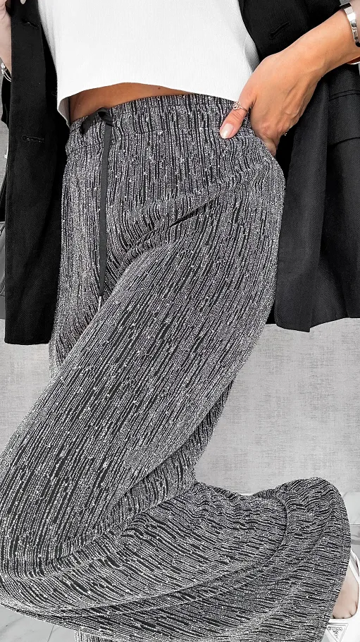 Czarno-srebrne spodnie do jesiennych stylizacji ONE SIZE - P972